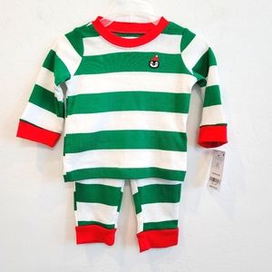 NWT Carter's Green & White Stripes Christmas Matching Set Infant Size 6 Months